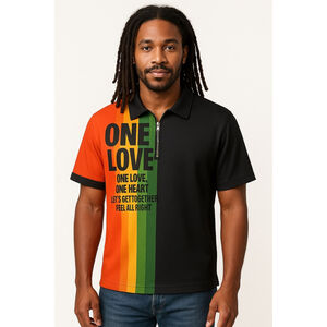 One Love Rasta Gradient Polo Shirt – Reggae Pride Zip Collar XL (No Brand)
